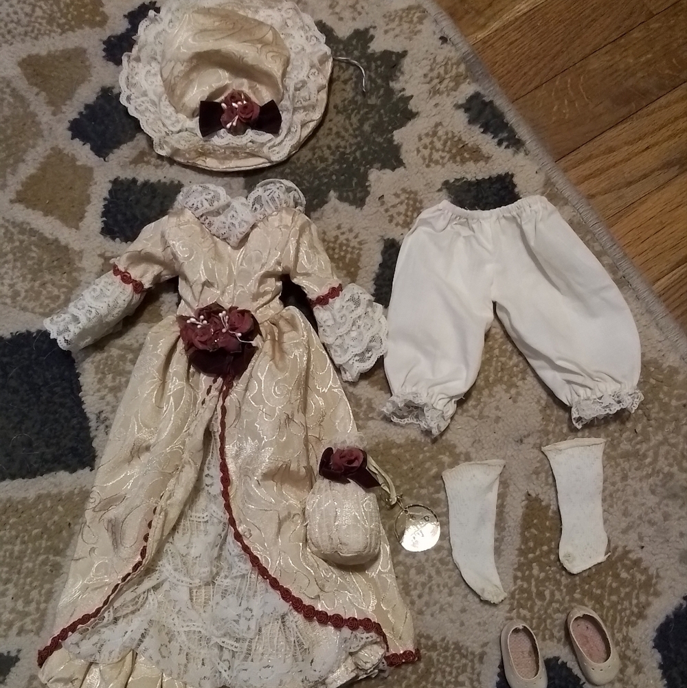 Limited Edition Charming Cream and Burgundy Elegant Outfit For 16" Doll.